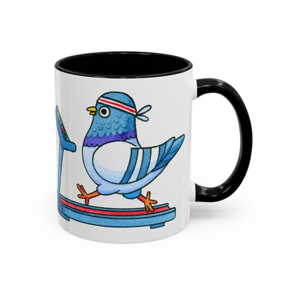 Funny Pigeon Runner Mug, Cute Treadmill Bird with Headband, C1Ardio Gym Humor Coffee Cup, Runner Gift, Bird Lover Desk Mug Workout Motivation