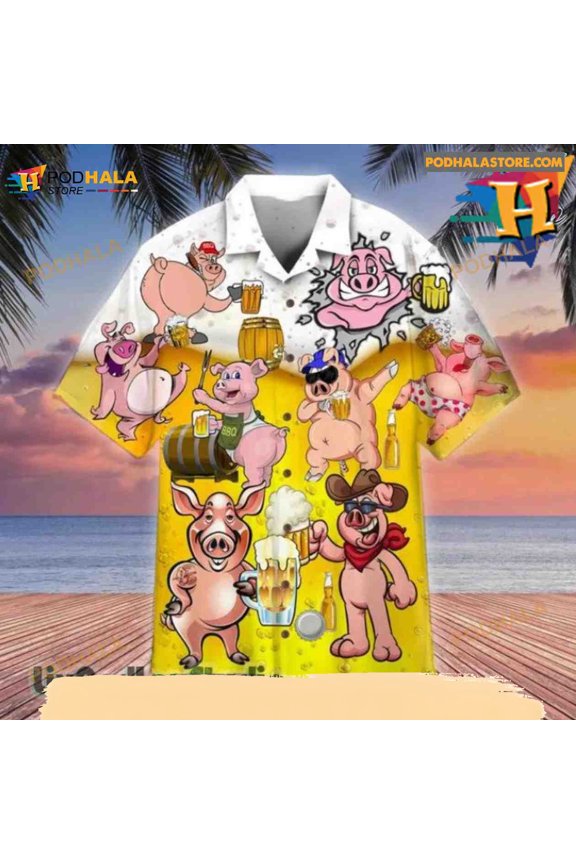 Funny Pigs Print Beer Pigs Hawaiian Shirt