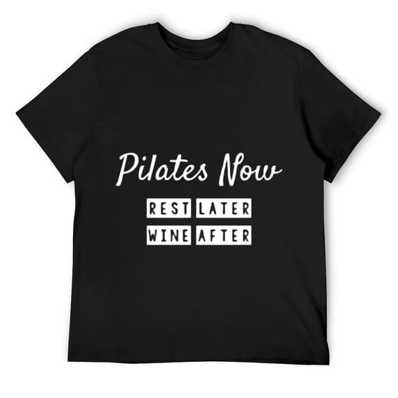 Funny Pilates Quote Gift, Birthday Present for an Auntie - Pilates Now, Wine Later Men Women Shirt Black