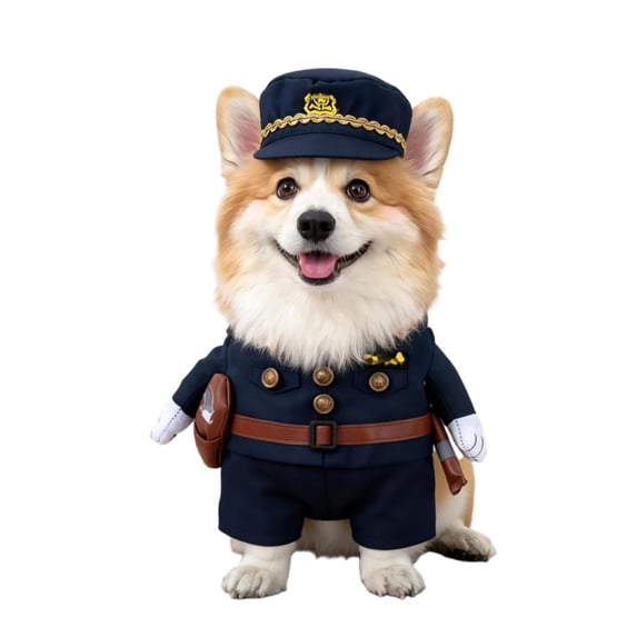 Funny Pilot Dog Costume, Standing Pet Uniform Outfit with Hat, Navy Blue Captain Suit with Belt Bag, Party Cosplay Apparel, for Small Medium Dogs Puppies Cats Photo Prop