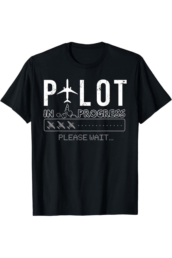 Funny Pilot In Progress Aviation Student Flight School Men's Graphic Tee Retro Airplane Training Gift Short Sleeve Cotton T-Shirt
