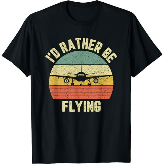 Funny Pilot Shirt I'd Rather Be Flying Airplane Pilot Gift T-Shirt Black 2X-Large