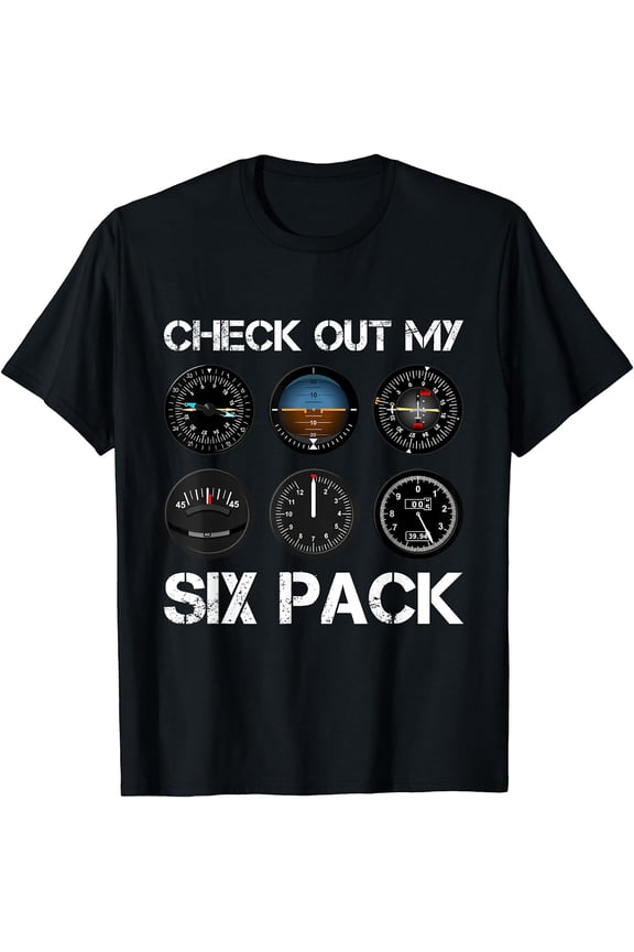 Funny Pilot T Shirt Airplane Six Pack Flight Instruments T-Shirt Black Large