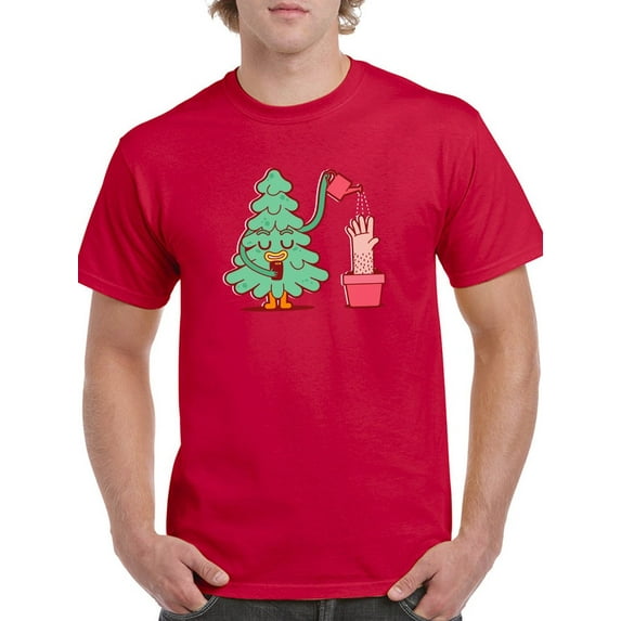 Funny Pine Tree Ironic Design Men Red T-Shirt, Male Medium