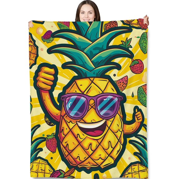 Funny Pineapple Blanket 50"x60", Pineapples Plush Blankets, Ideal for Home Decor, Couch, Bed, Travel, for Women Kids