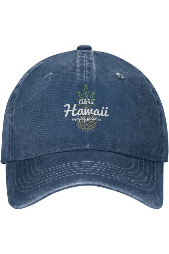Funny Pineapple Hawaii Vintage Distressed Adjustable Washed Denim Mens Dad Trucker Hat Baseball Ball Cap for Men
