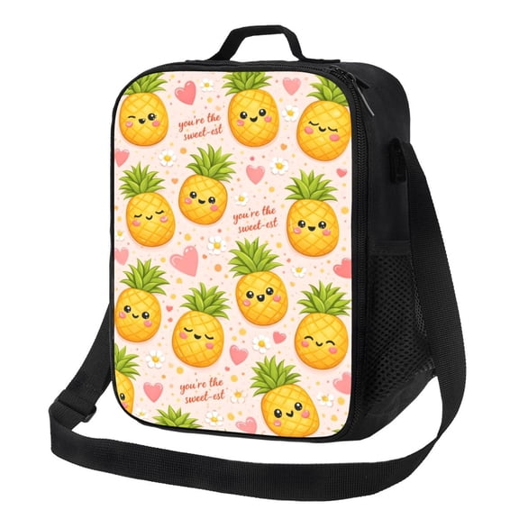 Funny Pineapple Lunch Bag Insulated Thermal Box with Shoulder Strap & Handle for Work and Picnic
