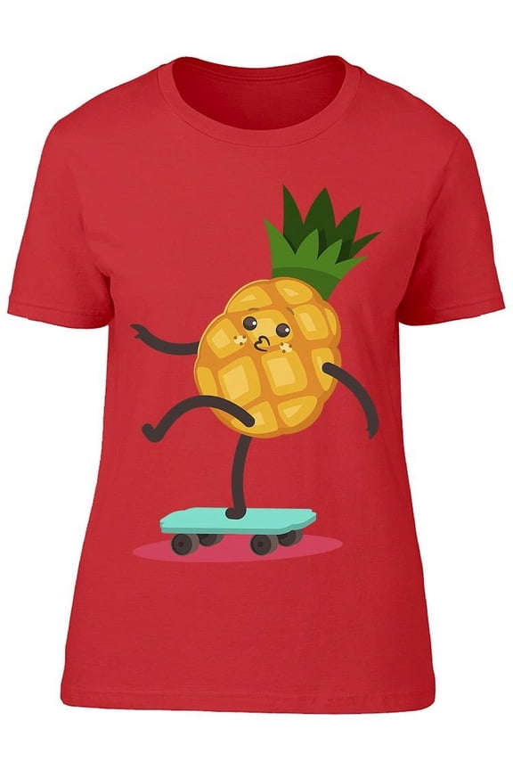 Funny Pineapple On A Skateboard T-Shirt Women -Image by Shutterstock Women T-Shirt, Female Small