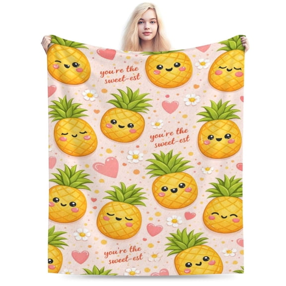 Funny Pineapple Throw Blanket, Soft Flannel Fleece Blanket with Playful Fruit Pattern, Novelty Decorative Blanket for Sofa Couch Bed 50x40