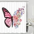 thumbnail image 1 of Funny Pink Butterfly Shower Curtain, Full Bloom Floral Retro Butterflies Flowers Aesthetic Bath Curtain, Rustic Sunflower Waterproof Fabric Bathroom Curtain Sets with Hooks, 1 of 4