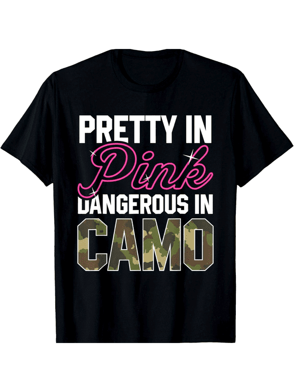 Funny Pink Camo Hunting Graphic Deer Buck Hunters Printed T-Shirt, Casual Crew Neck Short Sleeve T-Shirt, Comfortable Fabric, Street Style Trendy Top, Multiple Sizes to Fit Most Body Types