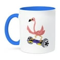 thumbnail image 1 of Funny Pink Flamingo On Hoverboard , 11oz Two-Tone Blue Mug, 1 of 7