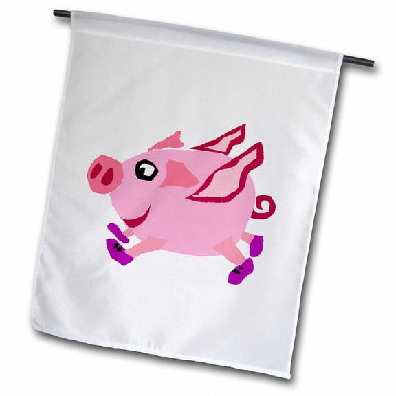 3dRose, Funny Pink Flying Pig Primitive Art, 18 x 27 inch Garden Flag