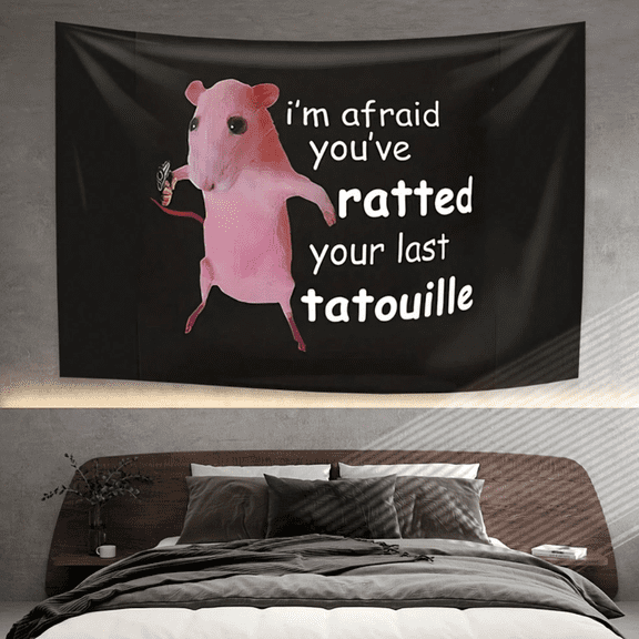 Funny Pink Mouse Flag Tapestry 40*60in "I'm afraid you've messed up your last tattoo" Suitable for bedroom, living room, dormitory