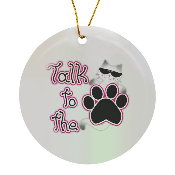 3drose, Funny Pink Talk to the Paw Cool Siamese Cat, Circle Porcelain Ornament