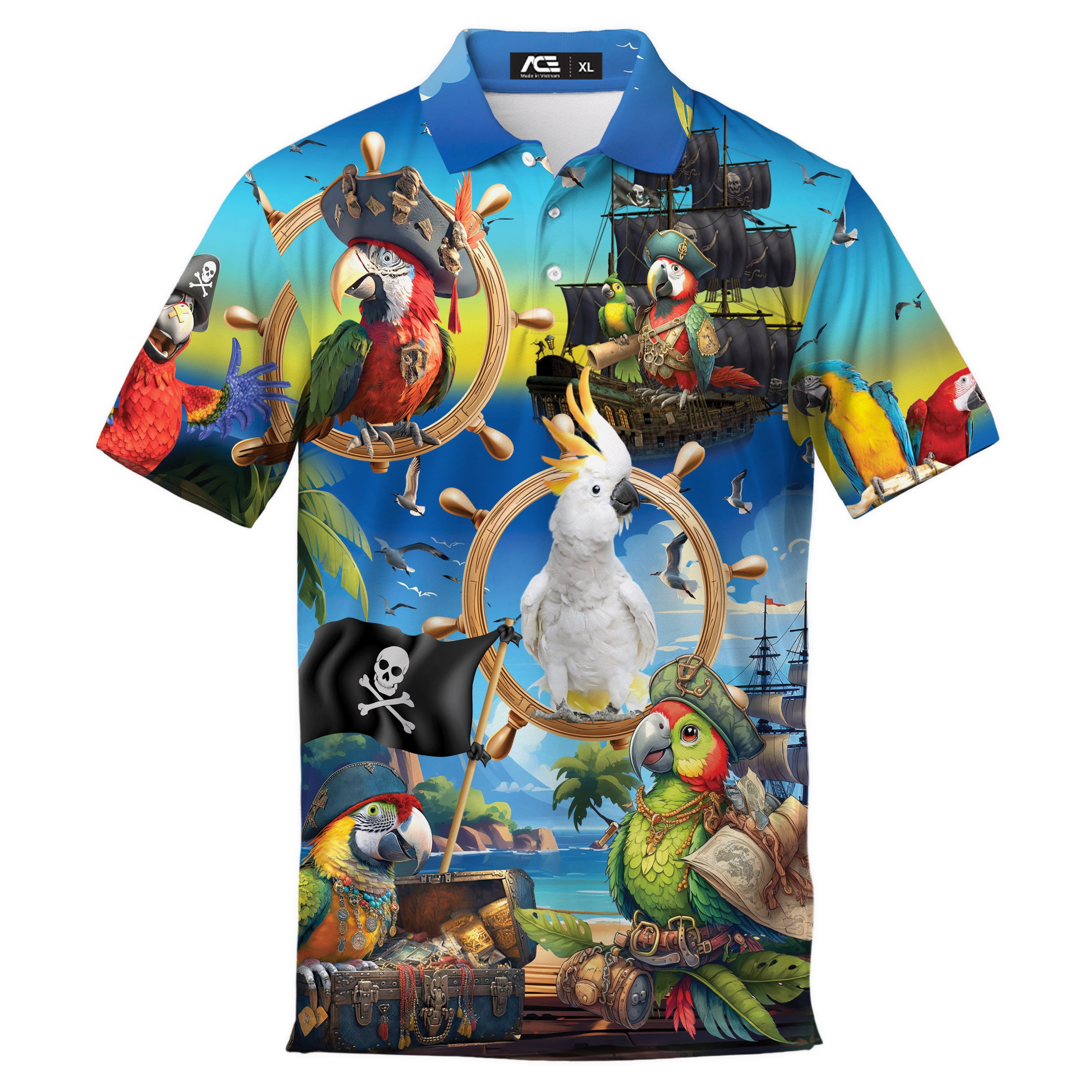 Custom Afro Seychelles Football Long Sleeve Polo Shirt Pirate Parrot LT15