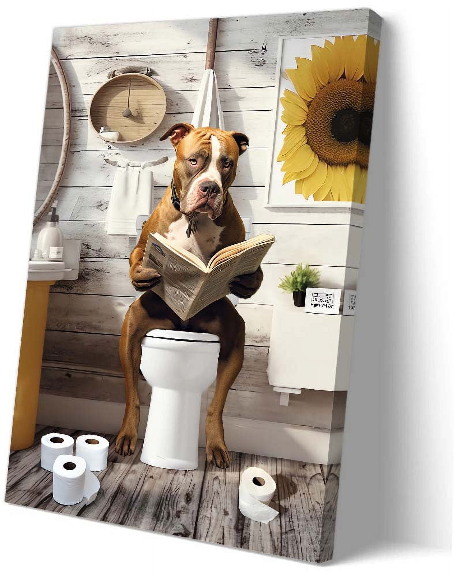 Funny Pitbull Dog Bathroom Wall Art Bedroom Poster Canvas Pictures for Kitchen Decoration Home Prints Wall Decorative Giclee Prints for Bedroom