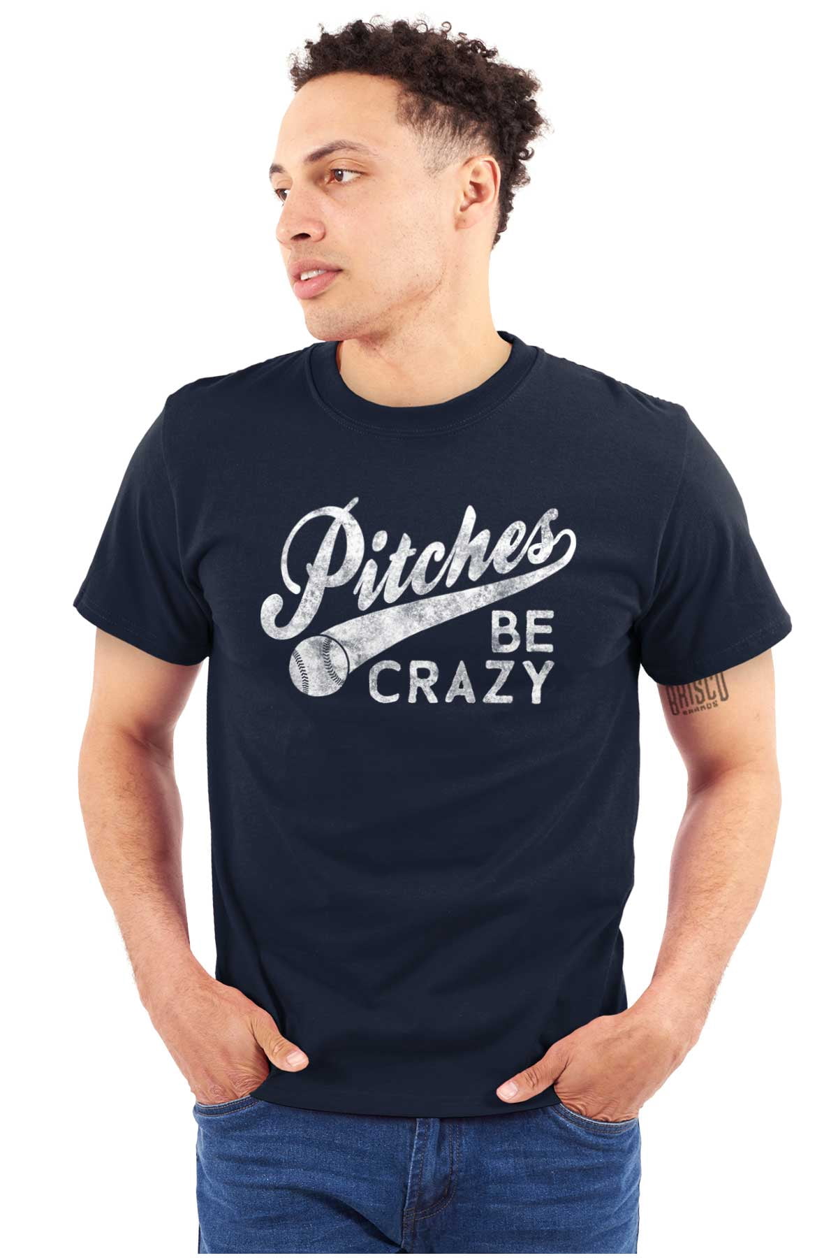 Funny Pitches Be Crazy Baseball Joke Men's Graphic T Shirt Tees Brisco Brands S
