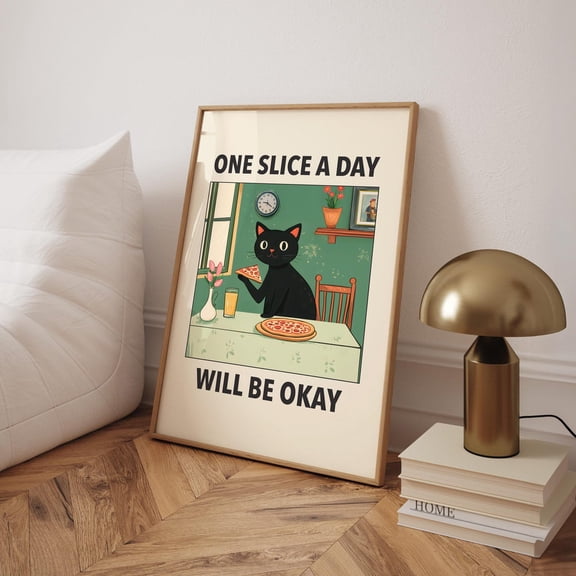 Funny Pizza Cat Kitchen : Retro Diner Wall Art #4150, Unframed Poster Size 8x12