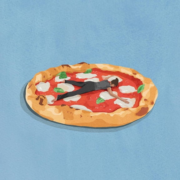 Funny Pizza Lover Girl Art Print, Kitchen Decor, Unframed Canvas 16x20in