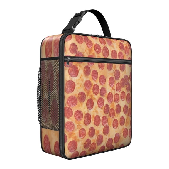 Funny Pizza Lover Insulated Lunch Bag – Cartoon Pizza Pattern with Cheese, Pepperoni, and Sauce Design, Waterproof Thermal Bento Tote for Pizza Party, Work, School, or Travel