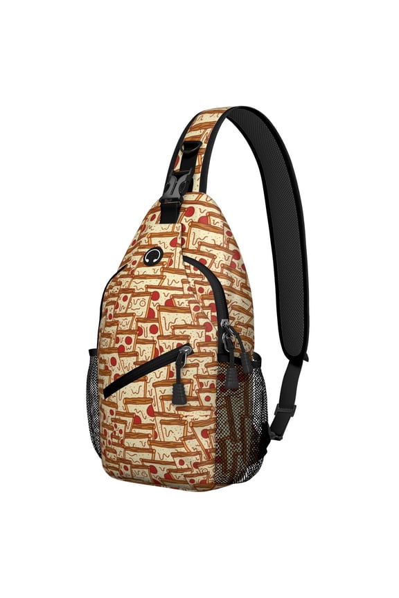 Funny Pizza Lover Pizza Pattern Cheese Pepperoni Sauce Lightweight Sling Backpack for Outdoor Activities