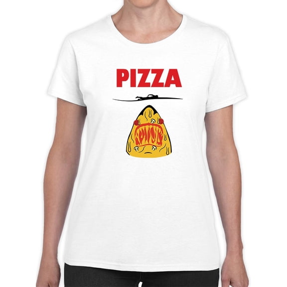 Funny Pizza Shark Movie Graphic Women White T-Shirt, Female Small