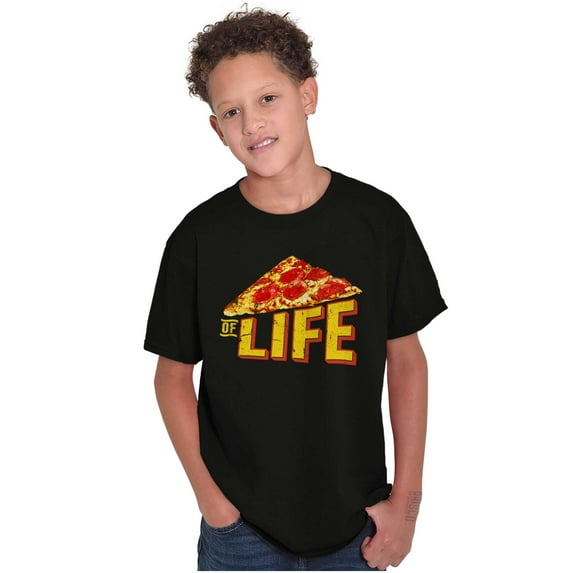 Funny Pizza Slice of Life Joke Crewneck T Shirts Boy Girl Teen Brisco Brands XS