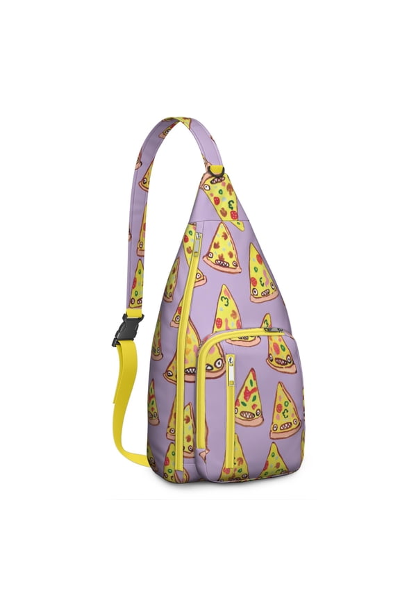Funny Pizza Sling Backpack for Pizza Lovers – Cartoon Pepperoni & Cheese Print Crossbody Daypack for Teens, Women & Foodies – Lightweight & Cheesy Design for Travel, Hiking, School, Pizza Parties
