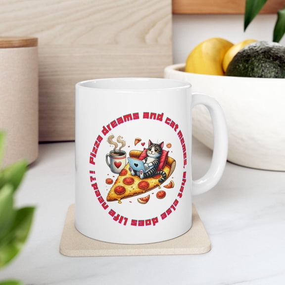 Funny Pizza and C1At Meme Coffee Mug , Pizza Dreams and C1At Memes , Cute Gift for C1At Lovers, Pizza Fans Meme Enthusias