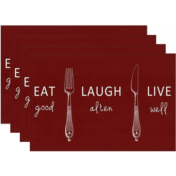 Funny Placemats Set of 4,Black Holiday Place Mats Decorations Washable Table Mats 12 x 18 Inch (Eat Good Laugh Often Live Well)