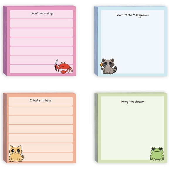Funny Planner Sticky Notes,Sticky Notes Gifts,to Do Sticky Note,4 Pads Cute Stickies Note 2.9x2.9 Inch,Sarcastic Notepads with Quotes for Office Coworker Gifts,Planner and Office Supplies,200 Sheets