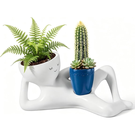 Funny Plant Pots, Funny Plant Pots with Drainage Hole, Funny Face Planters for Indoor Plants - Cute Resin Head Plant Pots, Whimsical Plant Lover Gifts