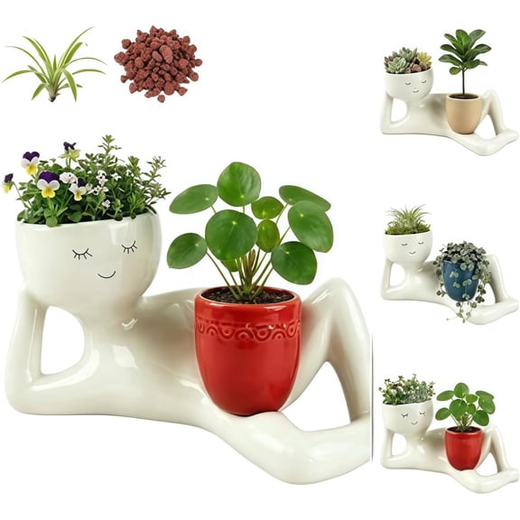 Funny Plant Pots, Lazy Guy Planter with Drainage Hole, Resin Face Planter Pot for Succulents and Cactus, Funny Flower Pot for Indoor Outdoor Home Office Garden Decor Gift (#3)