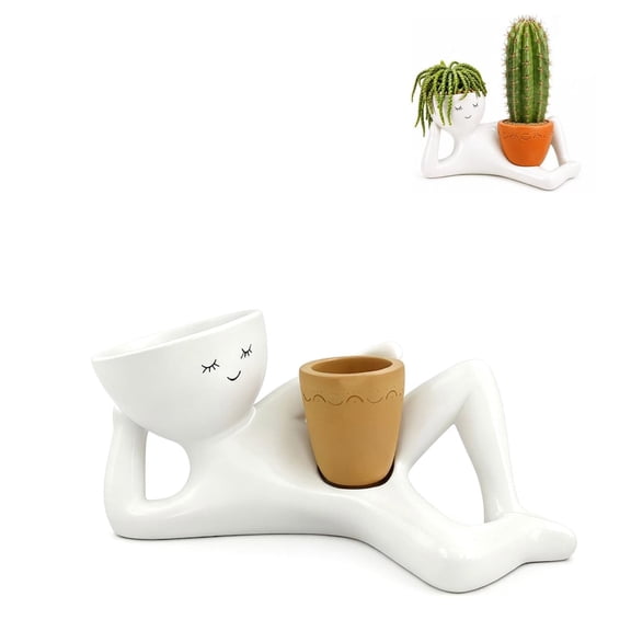 Funny Plant Pots - Lazy Guy Pot with Drainage Hole, Resin Succulent Cactus Planter for Indoor Outdoor Office Garden Decor Gift (Yellow)