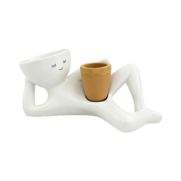 Funny Plant Pots, Resin Unique Planters Lying Down Figure, Funny Succulent Garden Pots, Goofy Plant Pots Lazy Guy Face Planter Pot, Face Planters for Home Office Desk Decor, Yellow