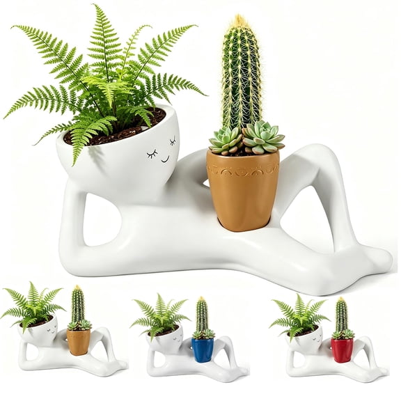 Funny Plant Pots, Resin Unique Planters Lying Down Figure, Funny Succulent Garden Pots, Goofy Plant Pots Lazy Guy Face Planter Pot, Face Planters for Home Office Desk Decor