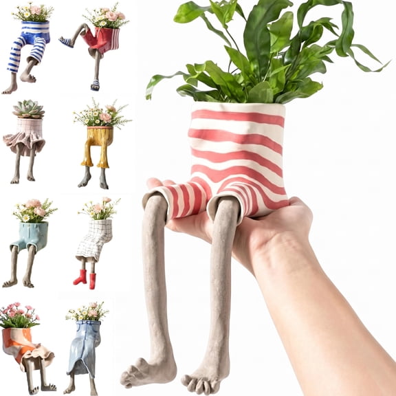 Funny Planter Set with Legs,Cute Creative Sitting Human-Leg for Succulent Lovers,Creative Sitting Human-Shaped Resin Flower Pots Succulent Planter Pals with Legs for Indoor Outdoor Use