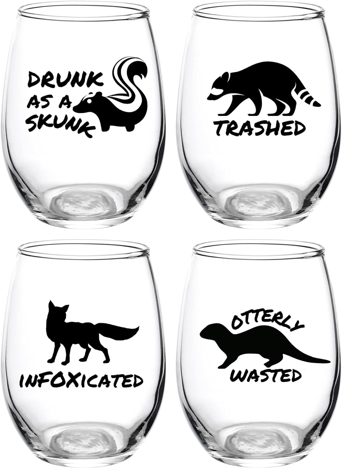 Funny Plastic Wine Glasses Set of 4 Stemless Unbreakable Cups Trashed
