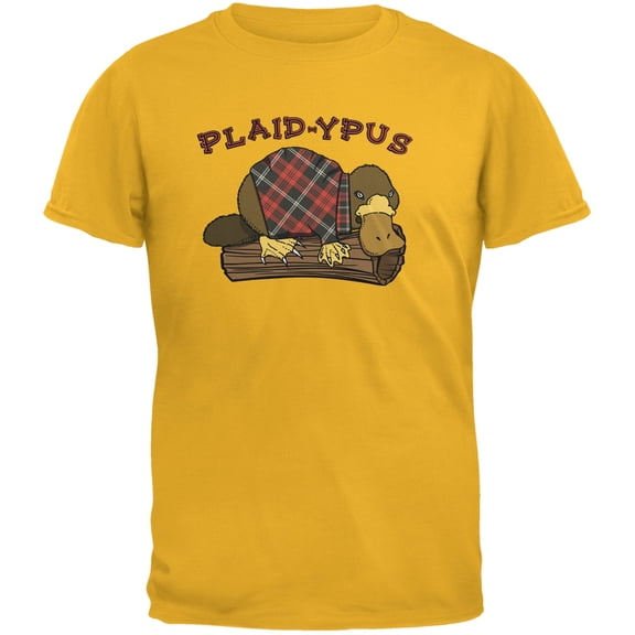 Funny Platypus Plaid-ypus Gold Adult T-Shirt - X-Large