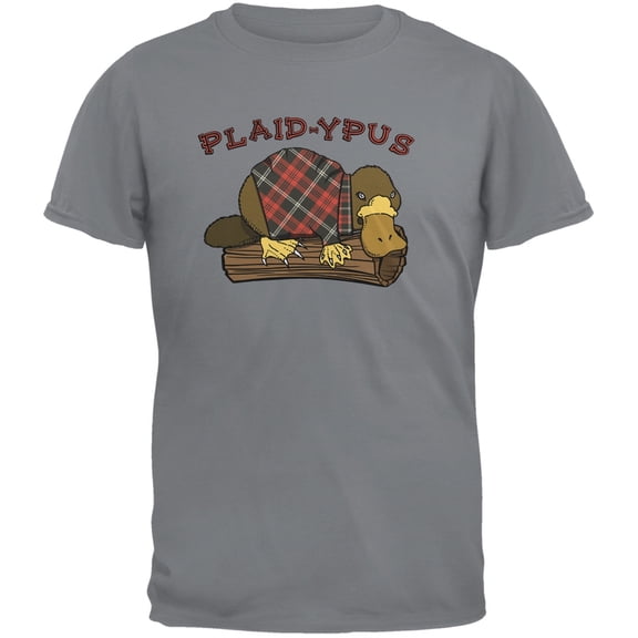 Funny Platypus Plaid-ypus Gravel Adult T-Shirt - X-Large