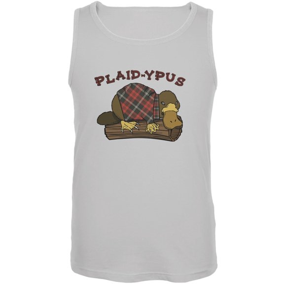 Funny Platypus Plaid-ypus White Adult Tank Top - Small