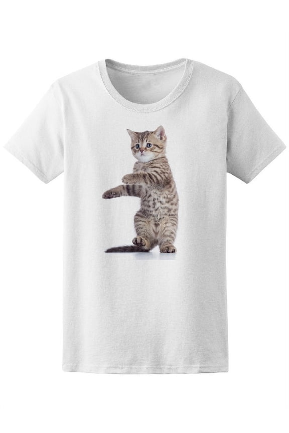 Funny Playful Cat Is Standing T-Shirt Women -Image by Shutterstock, Female x-Large
