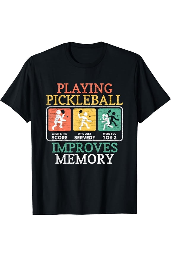 Funny Playing Pickleball Improves Memory Retro Vintage Graphic T-Shirt for Men and Women Pickleball Player Gift