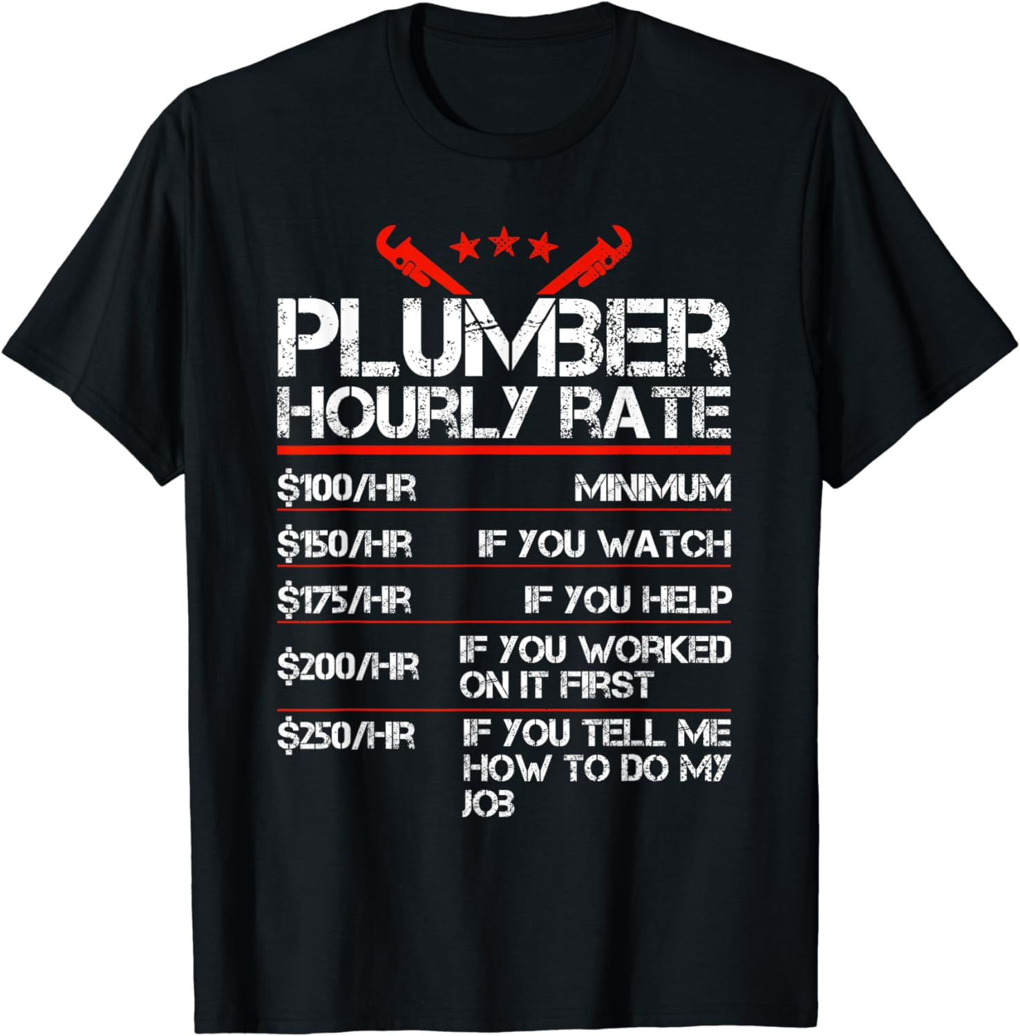 Plumber Hourly Rate T-Shirt Funny Plumbing Tee Gift Plumber Hourly Rate T-Shirt Funny Plumbing Tee Gift