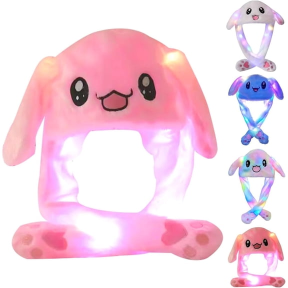 Funny Plush Hat Ear Moving Jumping Hats, Cute LED Beanie Cap for Women Girls Party Holiday