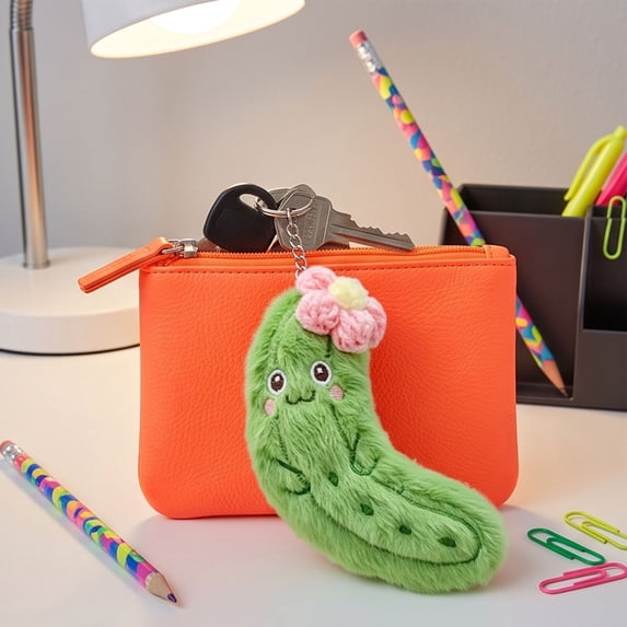 Funny Plush Pickle Keychain Soft Cucumber Charm for Adults Quirky Desk Pet Stress Relief Fidget Unique Novelty Gift for Coworkers Friends & Pickle Lovers