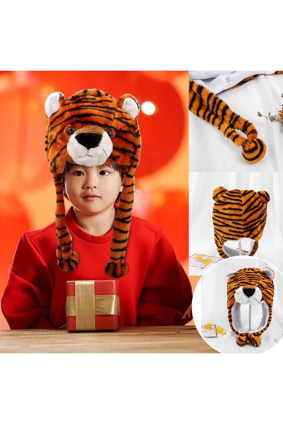Funny Plush Tiger Hat Ear Moving Hat Cute Unisex Animal Ear Hat With Paws for Women Girls