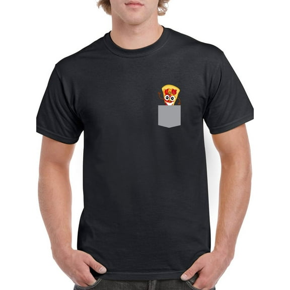 Funny Pocket Pizza Food Lover Men Black T-Shirt, Male Medium