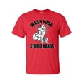 thumbnail image 1 of Funny Pointing Wash Your Stupid Hands Unisex Adult Short Sleeve T-shirt-Red-small, 1 of 4
